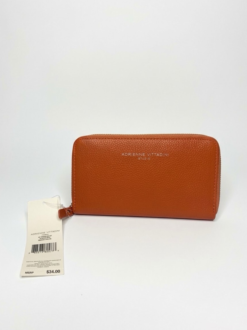 NWT Adrienne Vittadini Studio Cognac Pebbled Zip Around Wallet Cardholder